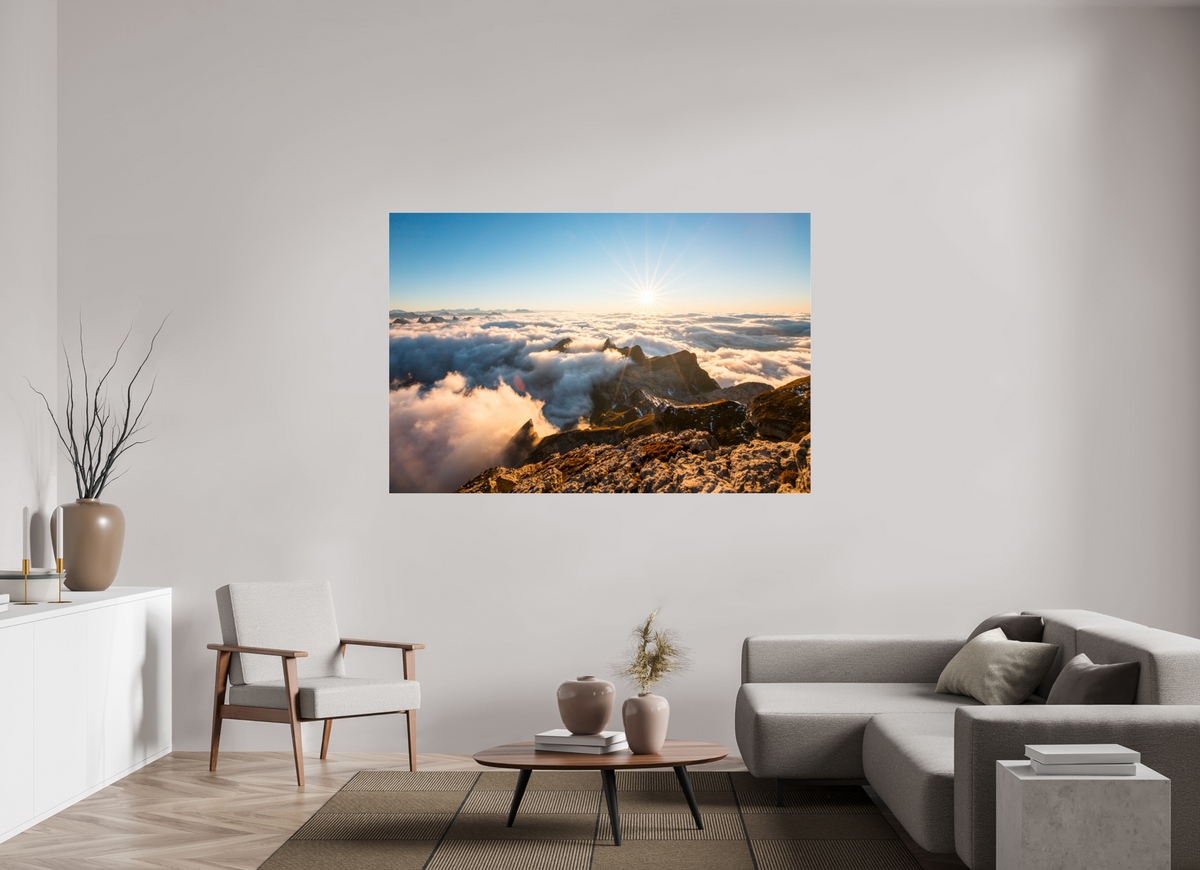 180 x 120 cm, Photo Print Under Acrylic Glass Säntis Sunset Clouds, Switzerland