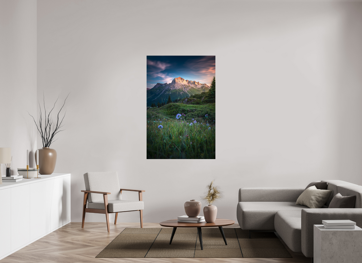 100 x 150 cm, Photo Print Under Acrylic Glass Omeshorn Sunset, Lech Austria