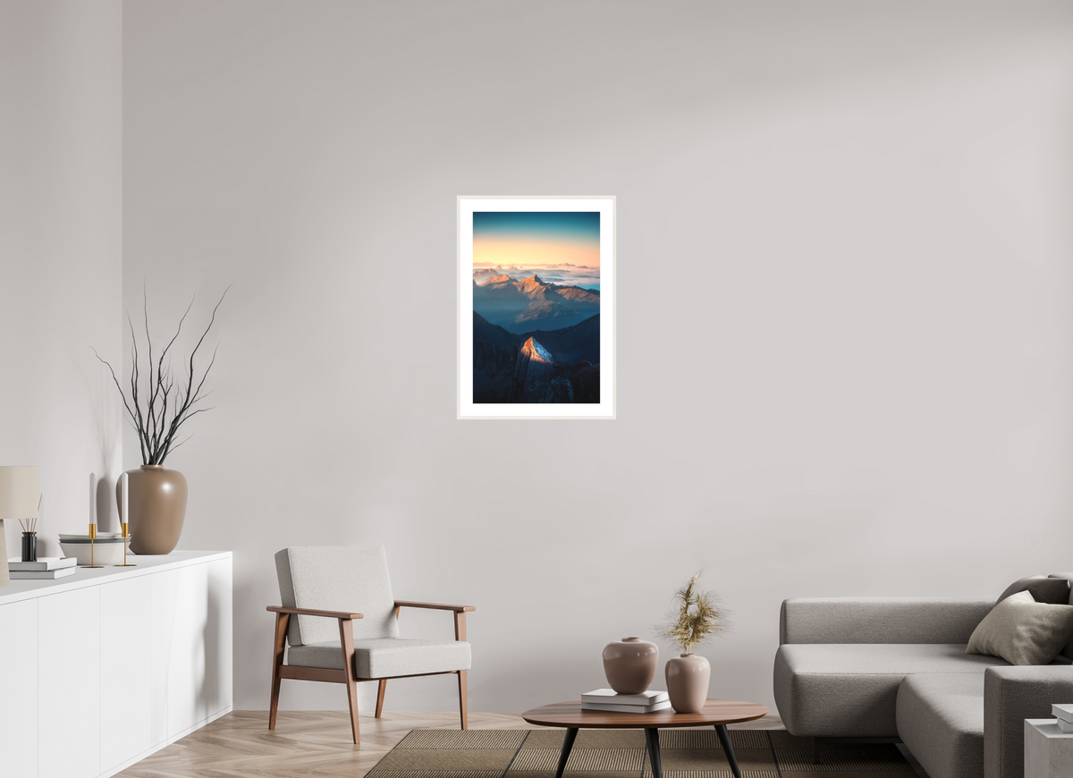 50 x 75 cm, Rahmen-Weiß Säntis Peak Glow at Sunrise, Switzerland