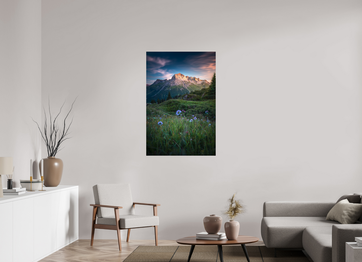 80 x 120 cm, Photo Print Under Acrylic Glass Omeshorn Sunset, Lech Austria