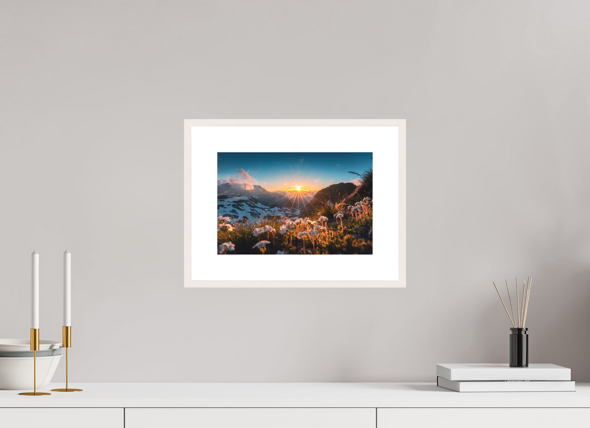 30 x 20 cm, Rahmen-Weiß Sunset at the Madloch, Arlberg