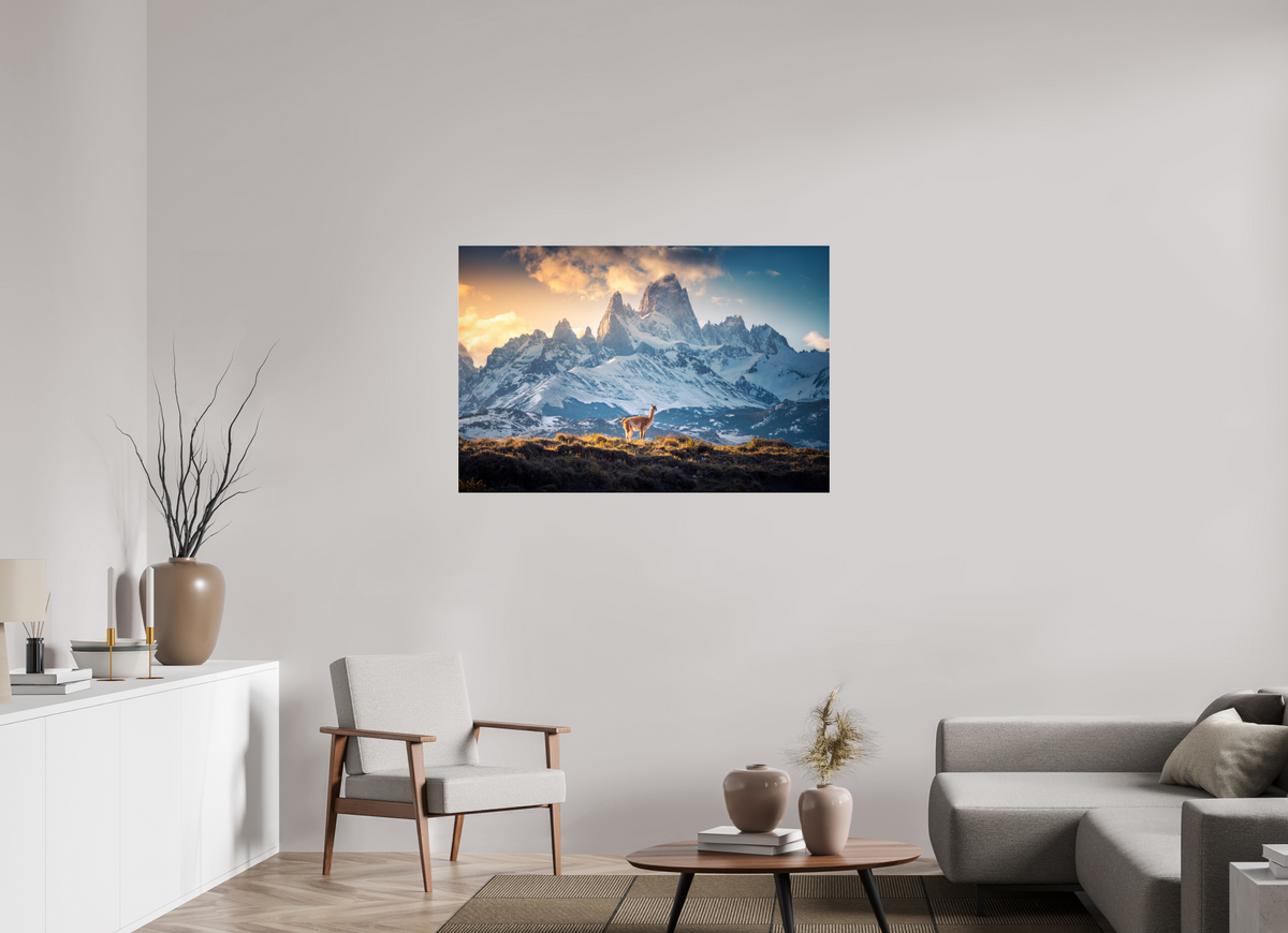 120 x 80 cm, Photo Print Under Acrylic Glass Guanaco at Fitz Roy, Patagonia