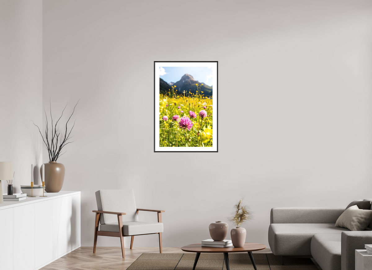 60 x 90 cm, Rahmen-Schwarz Wildflower Meadow Below the Peak