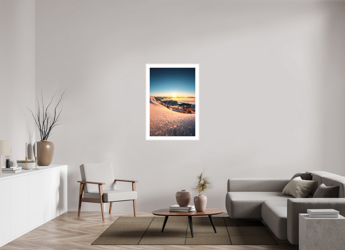 70 x 105 cm, Rahmen-Weiß Sunset Mountain Layers, Vorarlberg