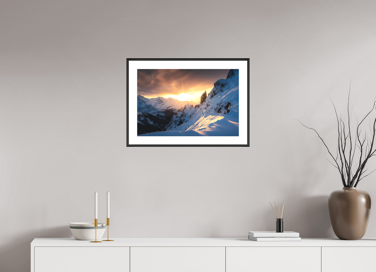 60 x 40 cm, Rahmen-Schwarz Black Tower at Sunset, Zürs