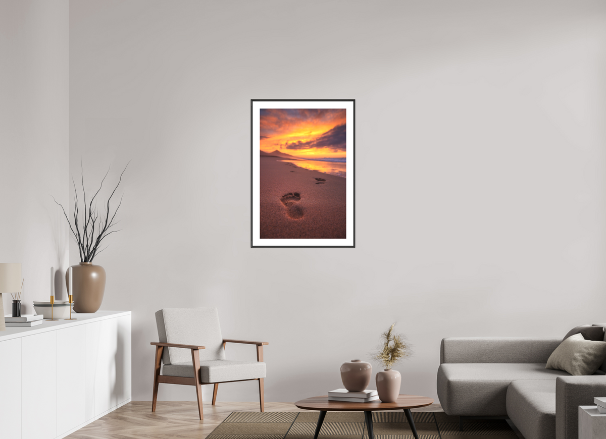 60 x 90 cm, Rahmen-Schwarz Footprints at Sunset, Cofete, Fuerteventura