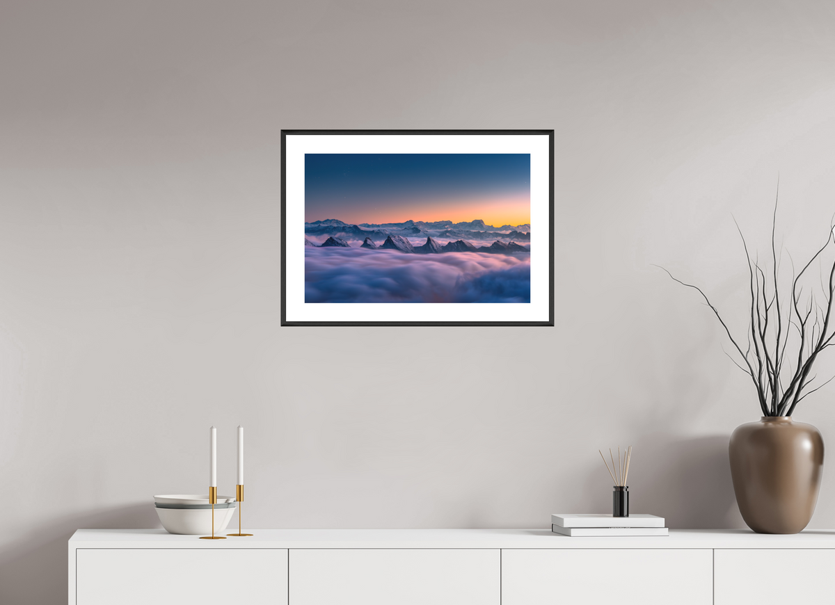 60 x 40 cm, Rahmen-Schwarz Peaks Above the Sea of Fog