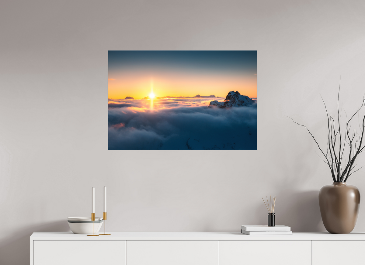 90 x 60 cm, Photo Print Under Acrylic Glass Golden Sunset Over the Clouds