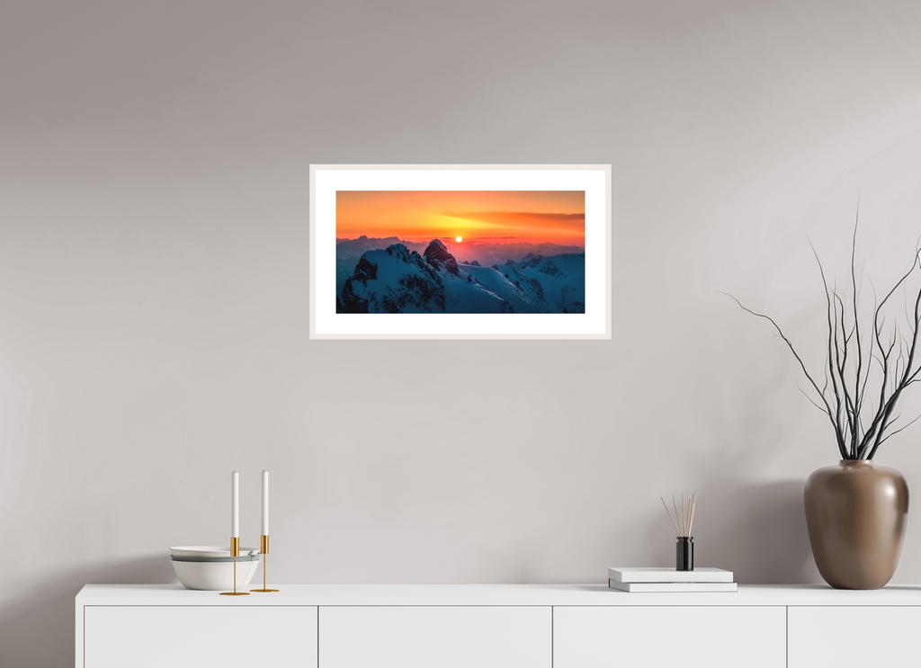 60 x 30 cm, Rahmen-Weiß Winter Sunset Above Lech Zürs, Arlberg