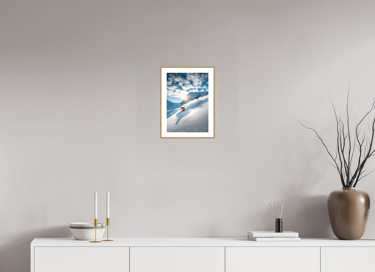 Freeride Skiing, Lech Zürs Arlberg, 20 x 30 cm, framed Holzoptik