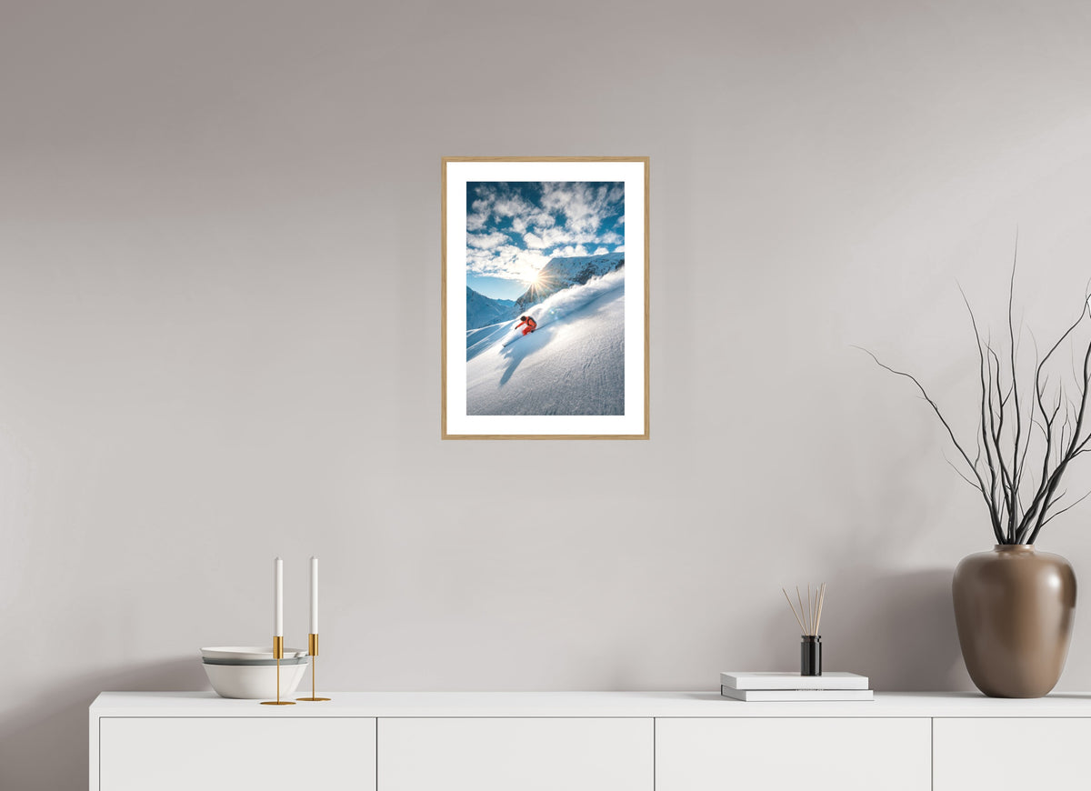 Freeride Skiing, Lech Zürs Arlberg, 30 x 45 cm, framed Holzoptik