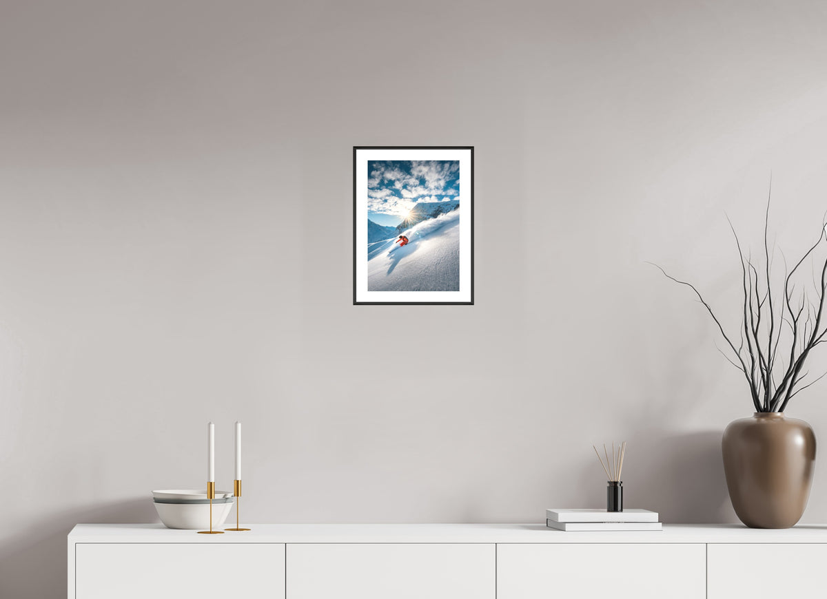 Freeride Skiing, Lech Zürs Arlberg, 20 x 30 cm, framed Schwarz