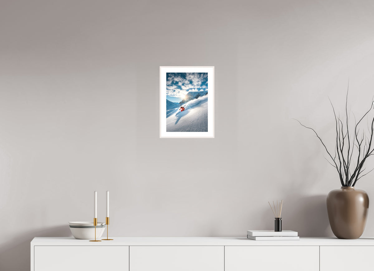 Freeride Skiing, Lech Zürs Arlberg, 20 x 30 cm, framed Weiß