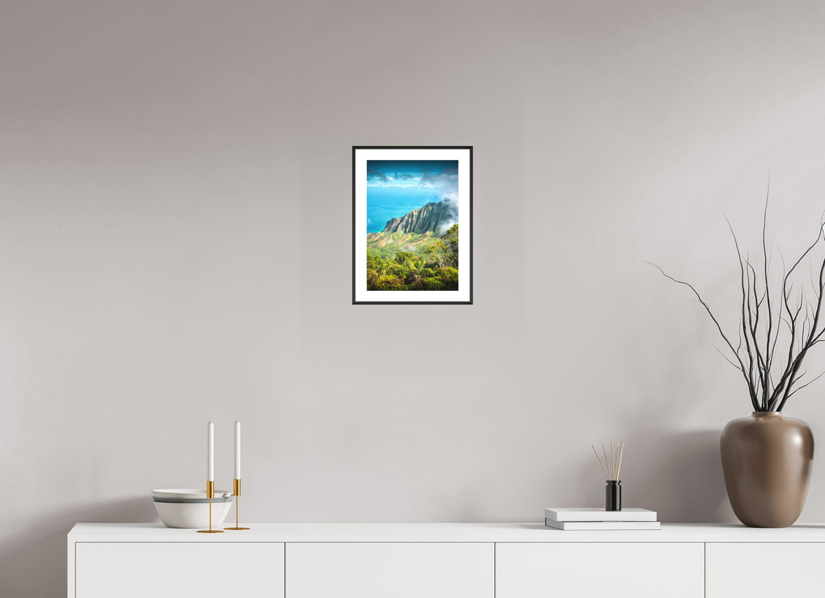 Kalalau Valley Viewpoint, Kauai Hawaii, 20 x 30 cm, framed Schwarz