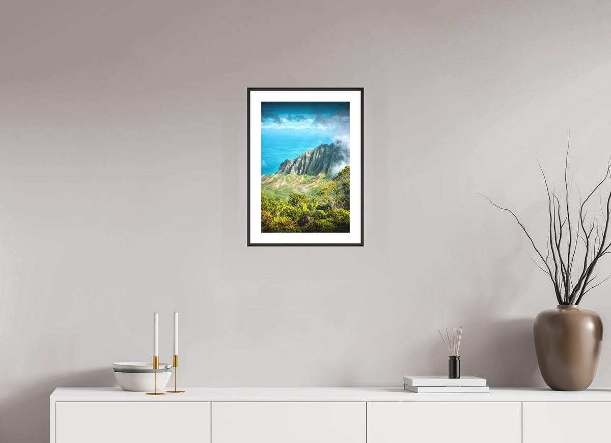 Kalalau Valley Viewpoint, Kauai Hawaii, 30 x 45 cm, framed Schwarz