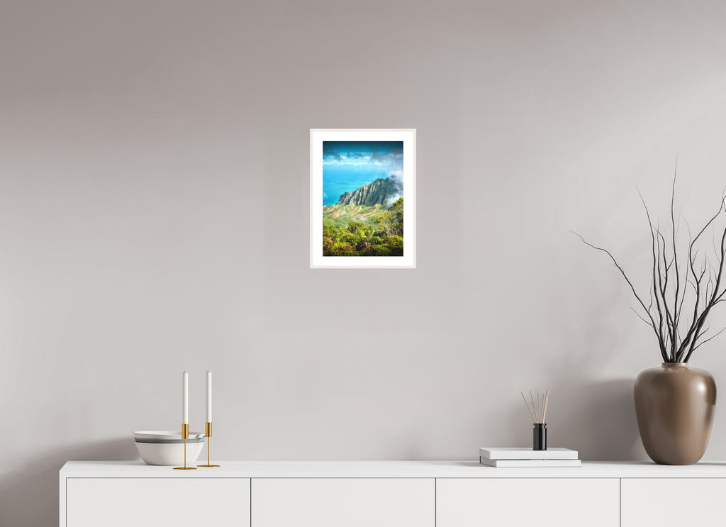 Kalalau Valley Viewpoint, Kauai Hawaii, 20 x 30 cm, framed Weiß