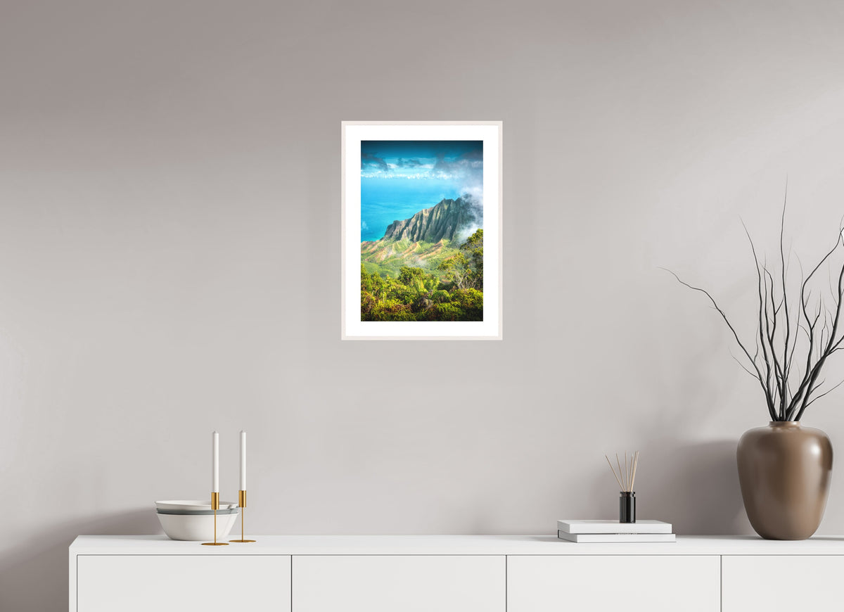 Kalalau Valley Viewpoint, Kauai Hawaii, 30 x 45 cm, framed Weiß