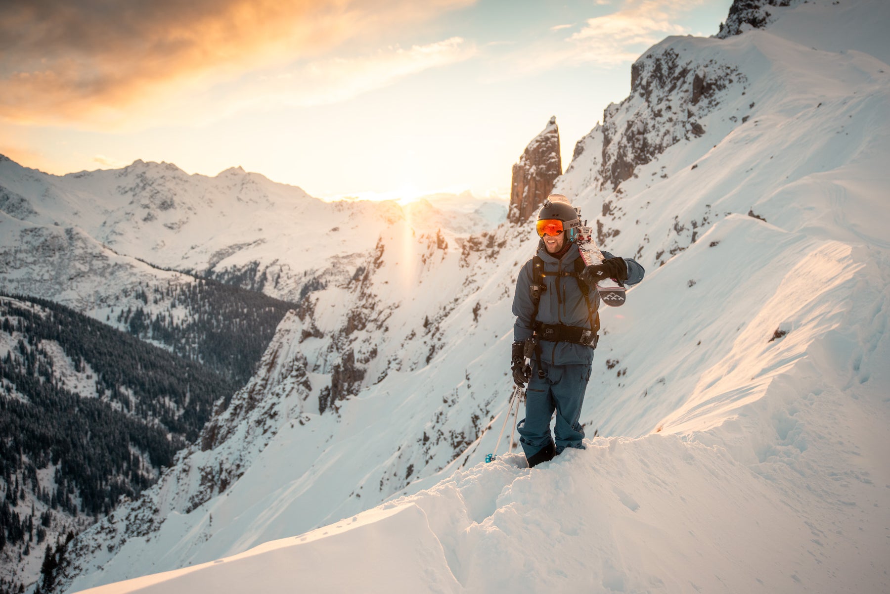 Lucas on a ridge at sunset, Arlberg