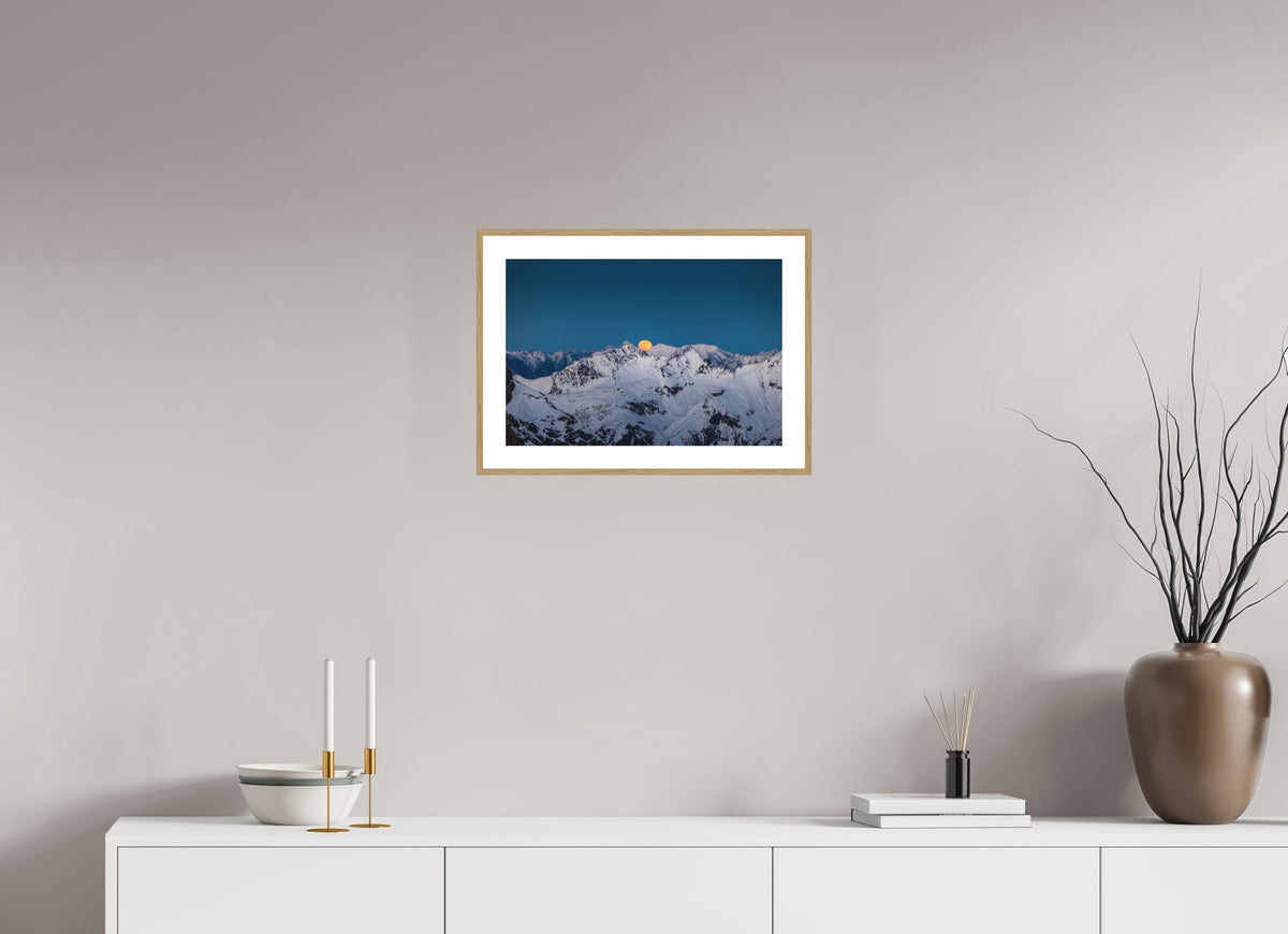 Moonrise at Trittkopf, Arlberg, 45 x 30 cm, framed Holzoptik