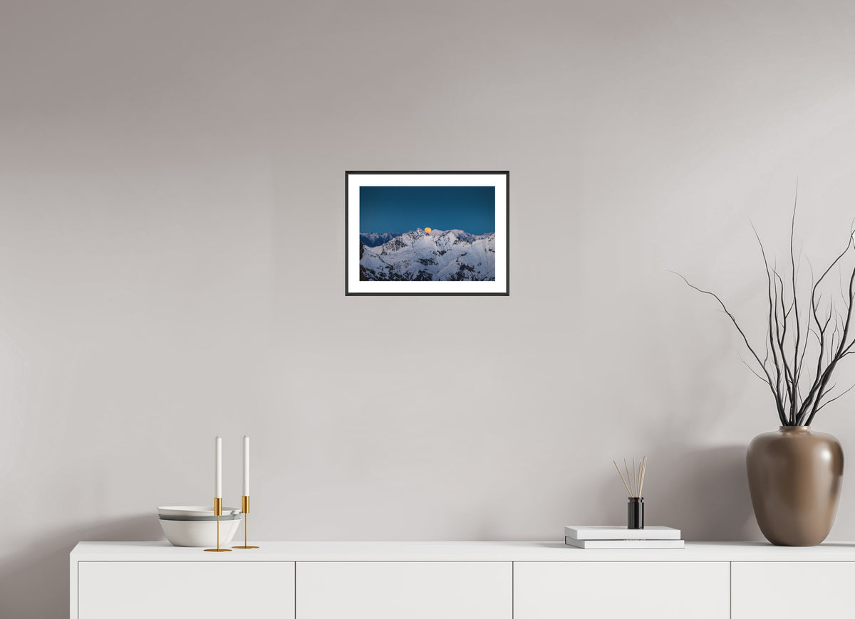 Moonrise at Trittkopf, Arlberg, 30 x 20 cm, framed Schwarz