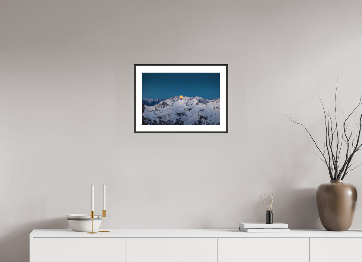 Moonrise at Trittkopf, Arlberg, 45 x 30 cm, framed Schwarz
