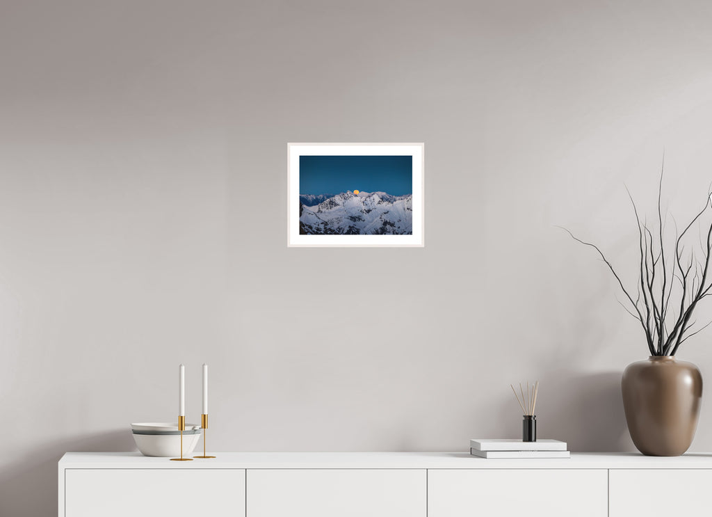 Moonrise at Trittkopf, Arlberg, 30 x 20 cm, framed Weiß