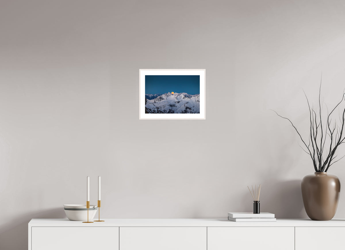 Moonrise at Trittkopf, Arlberg, 30 x 20 cm, framed Weiß