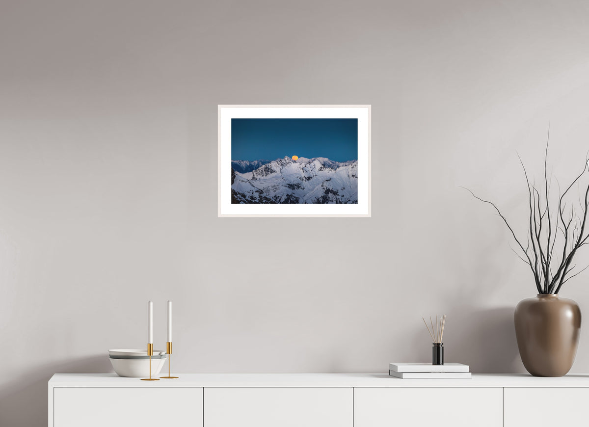 Moonrise at Trittkopf, Arlberg, 45 x 30 cm, framed Weiß