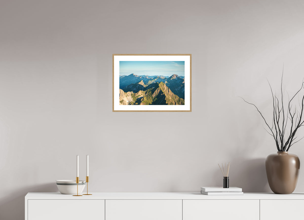 Mohnenfluh Morning Light, Lech Austria, 45 x 30 cm, framed Holzoptik