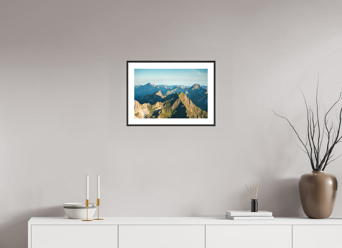 Mohnenfluh Morning Light, Lech Austria, 45 x 30 cm, framed Schwarz