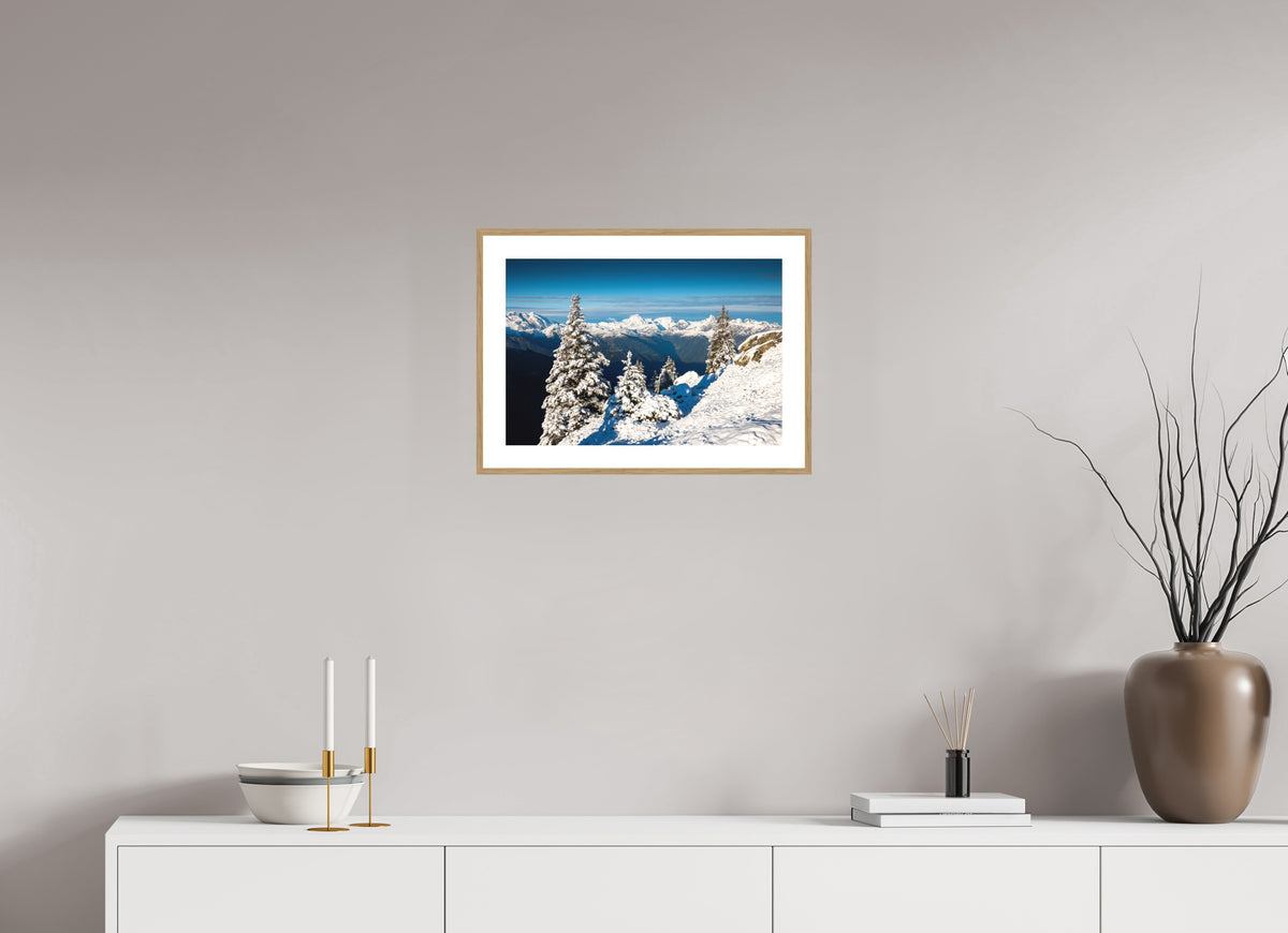 Muttjoechle Snowy Alps Sunrise, Vorarlberg, 45 x 30 cm, framed Holzoptik