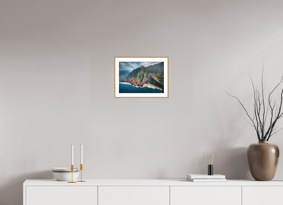 Napali Coast Cliffs, Kauai Hawaii, 30 x 20 cm, framed Holzoptik