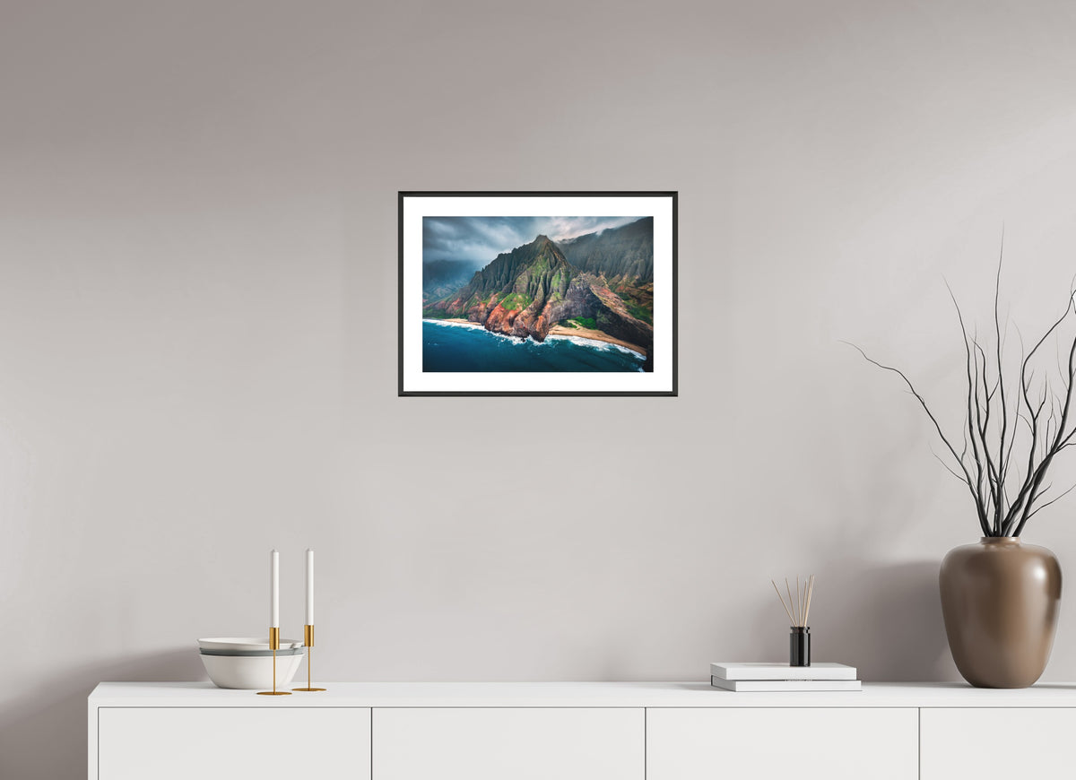 Napali Coast Cliffs, Kauai Hawaii, 45 x 30 cm, framed Schwarz