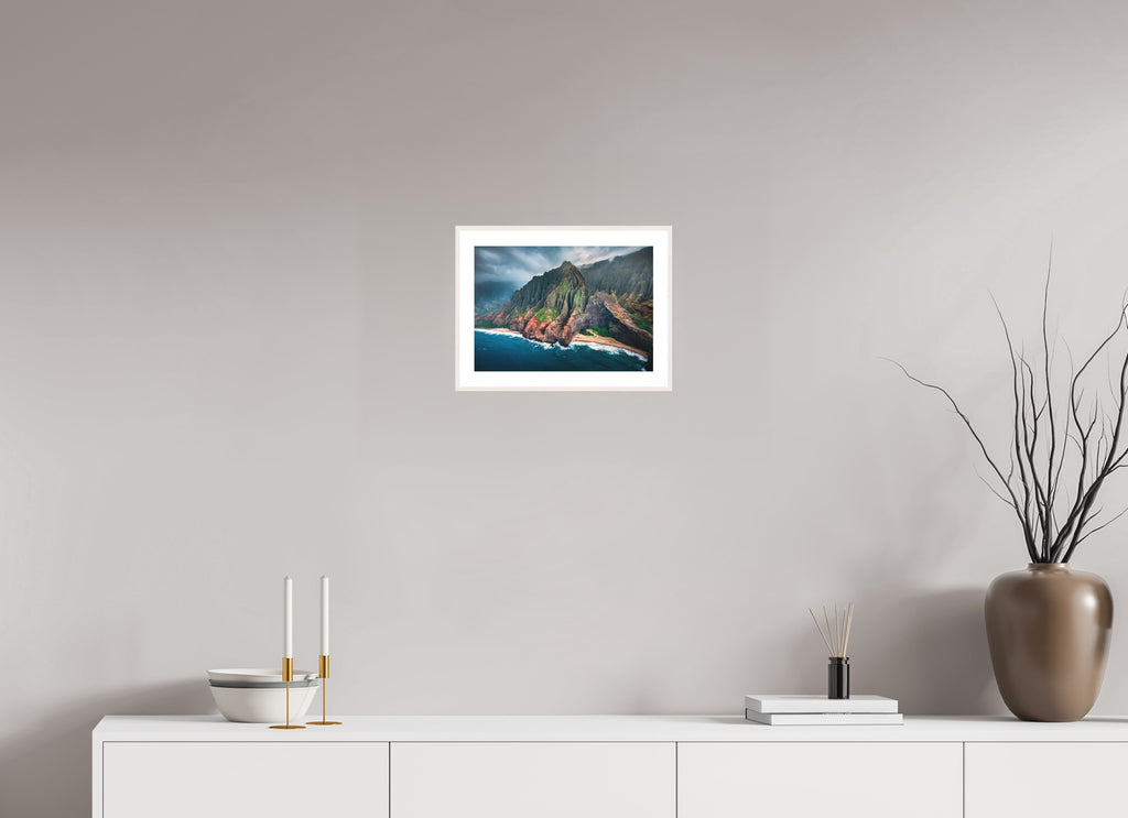 Napali Coast Cliffs, Kauai Hawaii, 30 x 20 cm, framed Weiß