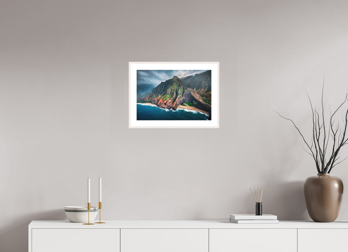 Napali Coast Cliffs, Kauai Hawaii, 45 x 30 cm, framed Weiß