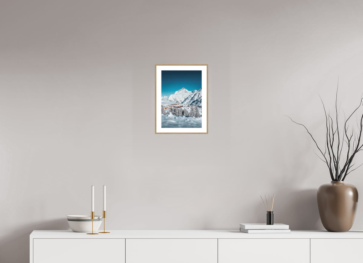 Oberlech Village with Biberkopf, Arlberg, 20 x 30 cm, framed Holzoptik