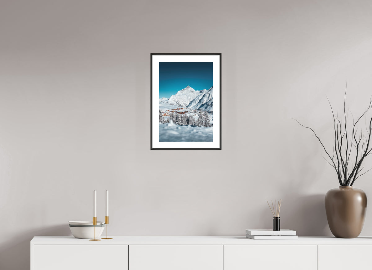 Oberlech Village with Biberkopf, Arlberg, 30 x 45 cm, framed Schwarz