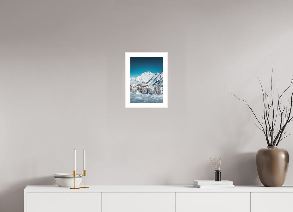 Oberlech Village with Biberkopf, Arlberg, 20 x 30 cm, framed Weiß