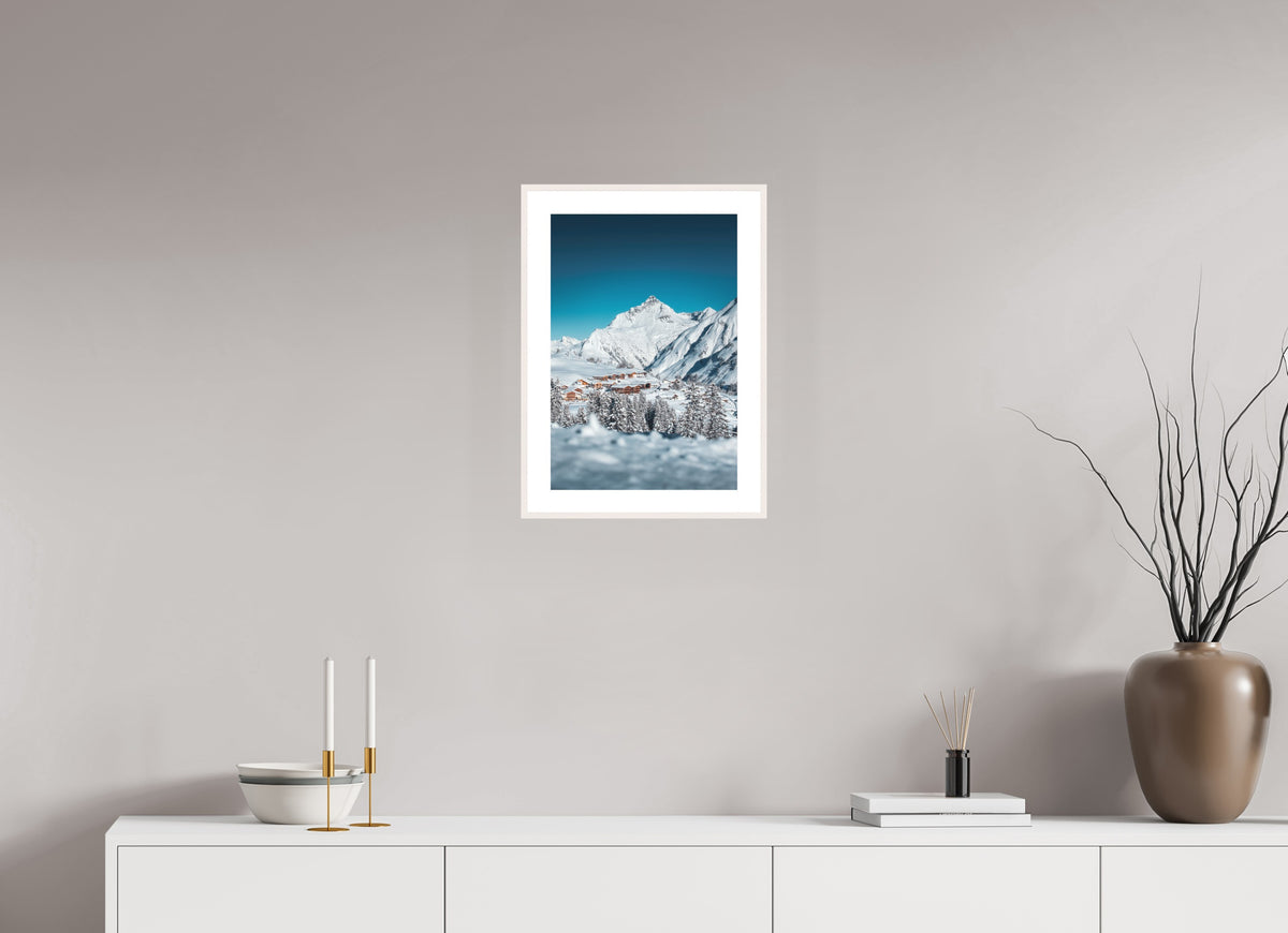 Oberlech Village with Biberkopf, Arlberg, 30 x 45 cm, framed Weiß