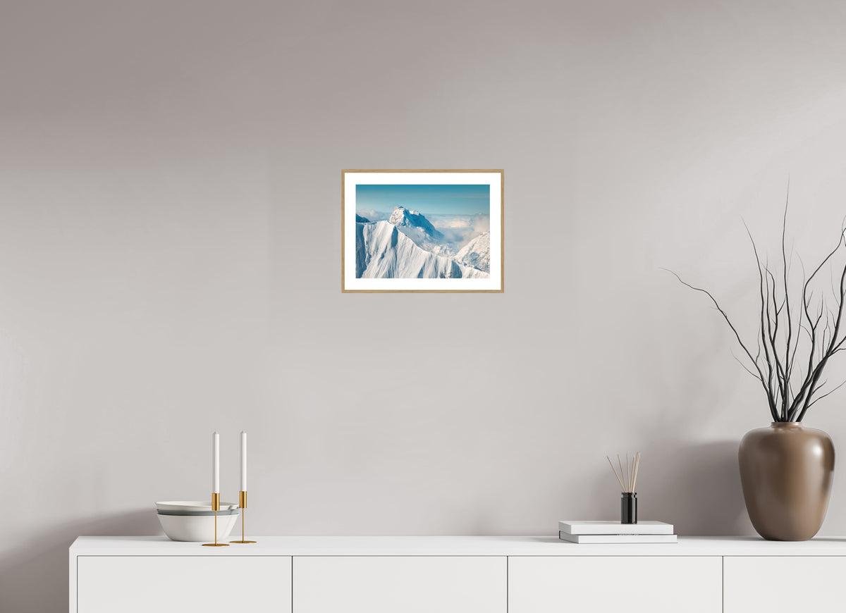 Omeshorn Cross with Rote Wand in Winter, Arlberg, 30 x 20 cm, framed Holzoptik