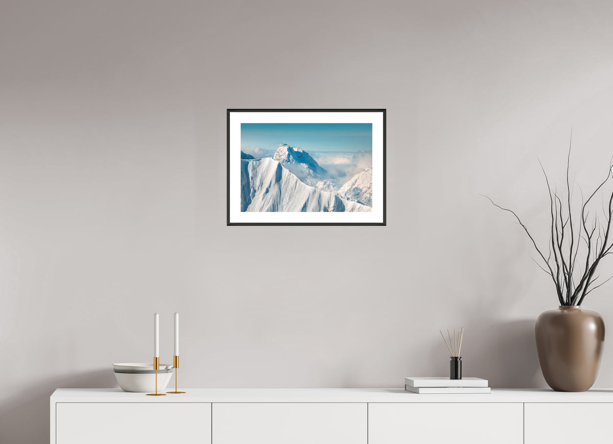 Omeshorn Cross with Rote Wand in Winter, Arlberg, 45 x 30 cm, framed Schwarz