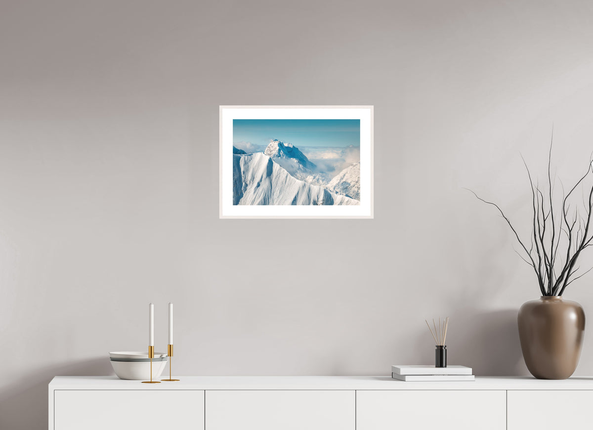 Omeshorn Cross with Rote Wand in Winter, Arlberg, 45 x 30 cm, framed Weiß