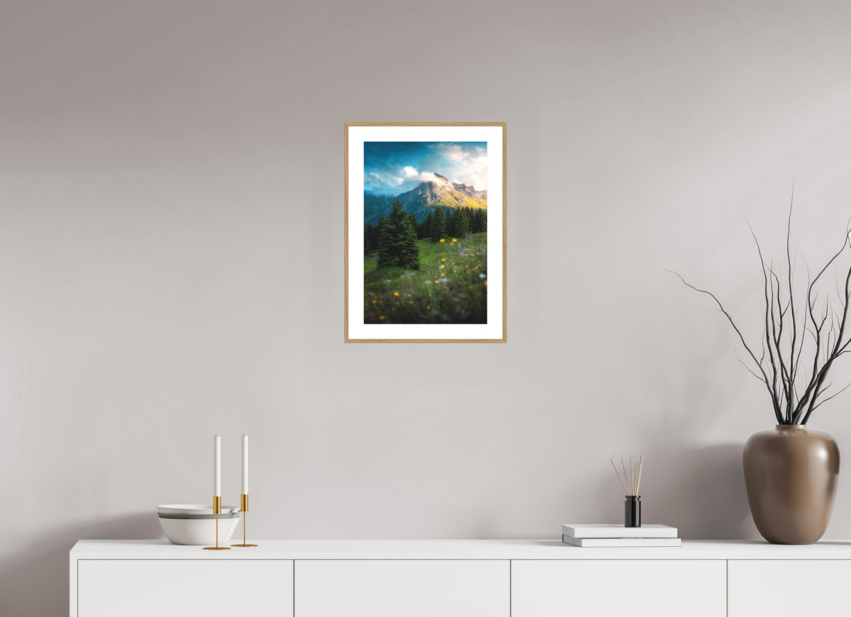 Omeshorn View, Lech Austria, 30 x 45 cm, framed Holzoptik