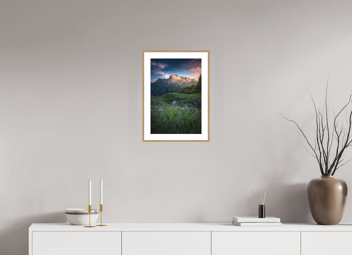 Omeshorn Sunset, Lech Austria, 30 x 45 cm, framed Holzoptik