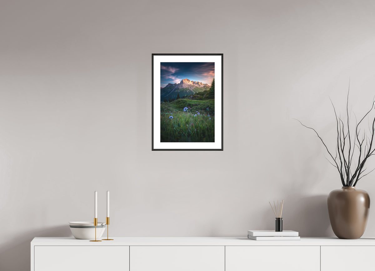 Omeshorn Sunset, Lech Austria, 30 x 45 cm, framed Schwarz