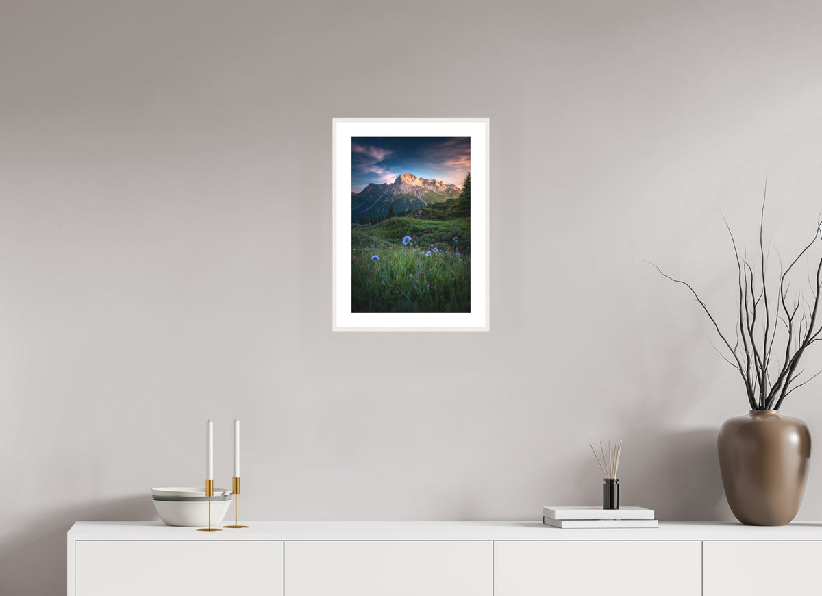 Omeshorn Sunset, Lech Austria, 30 x 45 cm, framed Weiß