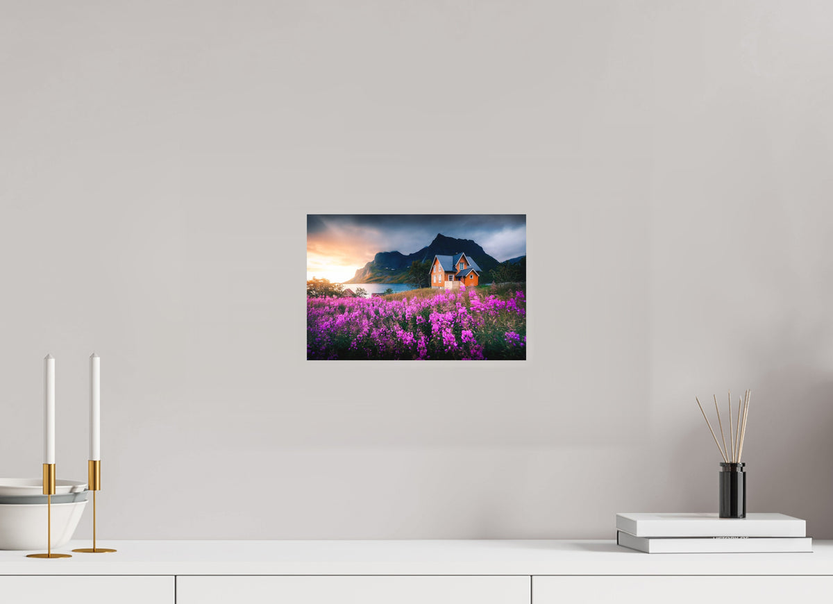 Orange House with Flowers, Lofoten, 30 x 20 cm, paper print