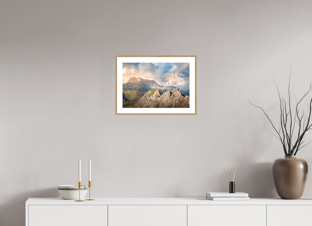 Rainbow over Rote Wand, Arlberg Alps, 45 x 30 cm, framed Holzoptik