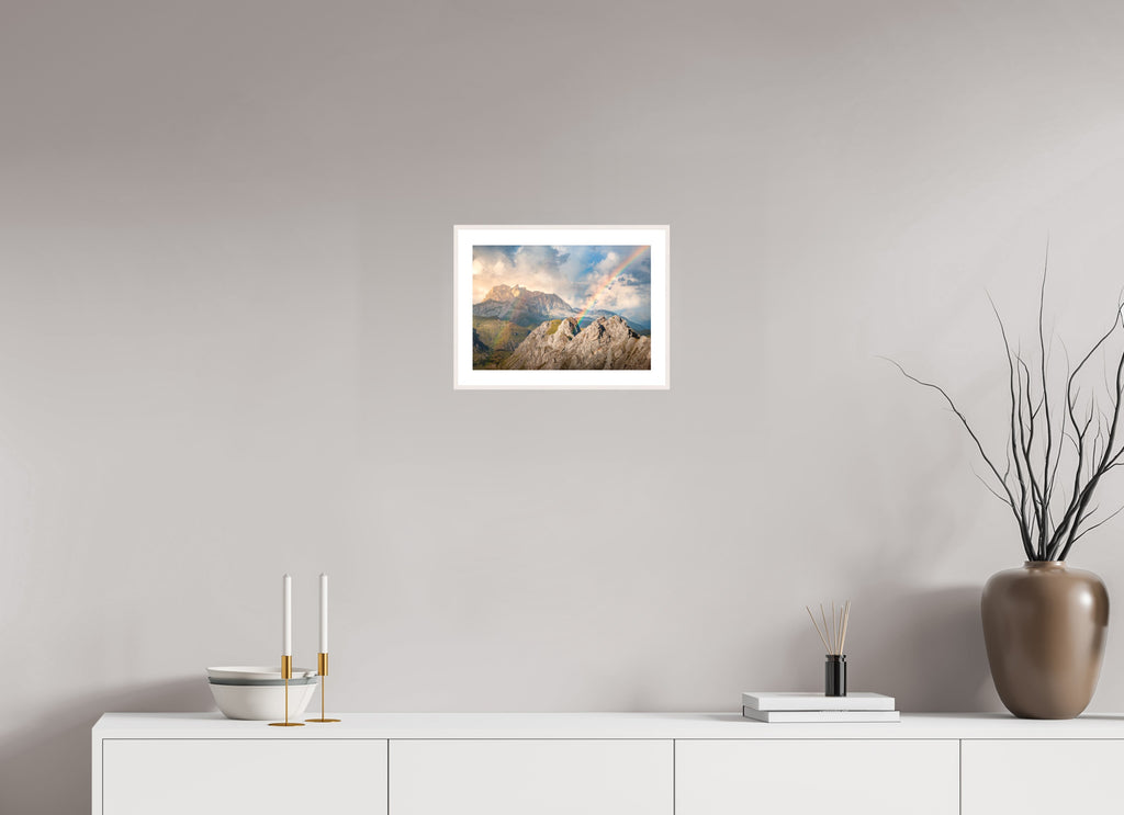 Rainbow over Rote Wand, Arlberg Alps, 30 x 20 cm, framed Weiß