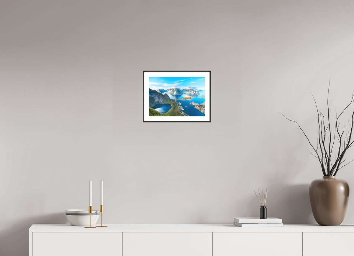 Reinebringen View, Lofoten Norway, 30 x 20 cm, framed Schwarz